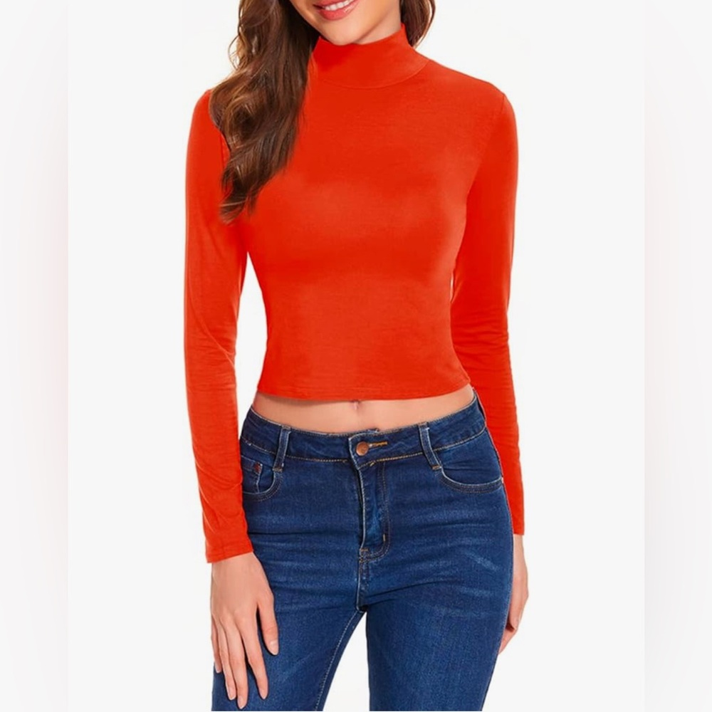 Sz Small Orange Long Sleeve Turtleneck Top new
